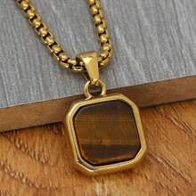 Modische Herren Edelstahl Halskette mit natürlichem Tiger-Auge Anhänger - perfektes Geschenk für Freunde