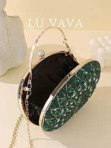 Rhinestone Clutch Purses For Women Evening Wedding Formal - Round Clasp Handbag - Rhinestone Bag - Green - View 6