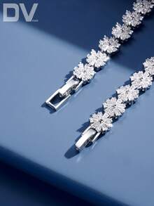 DV JEWELRY 1 件奢华女士镀白金方晶锆石手链，迷人珠宝，适合约会、婚礼、派对、周年纪念、礼物 - 銀色 - 查看 2