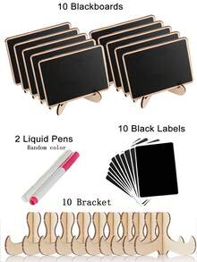 10 件迷你黑板展示板，用于装饰、家居装饰标志、迷你备忘板木制黑板，带书写粉笔，适用于生日派对、活动、婚礼、面包店展示、酒店、宴会、超市、甜点、花卉、座位卡（粉笔颜色样式随机）