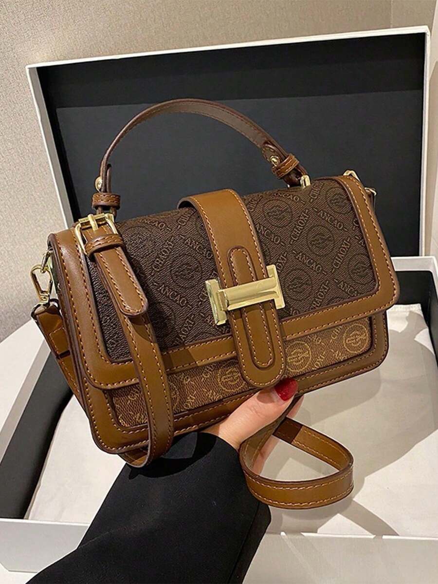 复古大容量手提包，奢华 PU 斜挎包，女士经典休闲手提包和单肩包 - 咖啡棕 - 查看 1