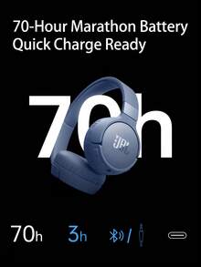 JBL Tune 670NC 自适应降噪头戴式蓝牙耳机，支持无线和有线模式，70 小时电池续航，可折叠轻巧设计，非常适合 PC/笔记本电脑、游戏、在线课程、音乐和旅行 - 藍色 - 查看 9