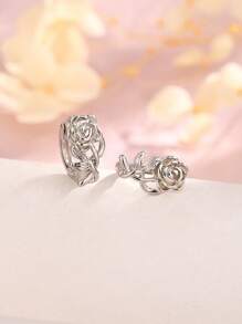 1 par de pendientes de clip con flores de rosa de ramita, elegantes y dulces pendientes de aro con flores, pendientes delicados de estilo nicho francés