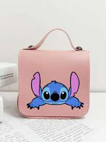 Sanrio Bolso de niña con estampado del personaje Stitch de Disney, bolso de mensajero casual y lindo estilo princesa para guardar maquillaje, artículos de cuidado de la piel, teléfono móvil, monedas y otros pequeños artículos, multiusos para el hogar, regalo, vacaciones y festivales como Halloween y Navidad