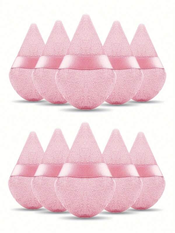 10pcs Pink/Purple/Light Grey Dry & Wet Triangle Makeup Sponges, Reusable Makeup Tools For Perfect Foundation Blending, Suitable For Liquid, Cream And Powder Makeup, Soft Velvet Designed For Eyes & Corners, Includes Air Cushion Sponge, Latex-Free