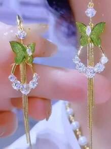 2pcs/Set 2025 Floral Tassel Butterfly Earrings, Fashion High-End Dangling Drop Earrings