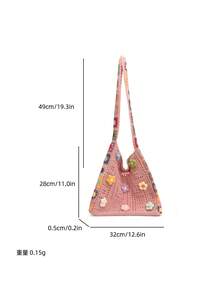 Retro Hollow-Out Floral Contrast Color Casual Crossbody Bag(The Color Position Of Flowers Is Random) - Pink - View 7