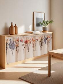 1 Pc Floral Print Rod-Pocket Cafe Curtain, Pastoral Flower Pattern Decorative Curtain, Suitable For Kitchen Cabinet, Bay Window, Door, Partition, Home Decor