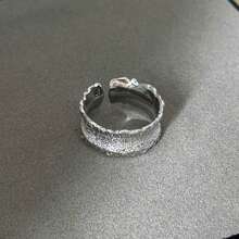 1 件银色铜纹理个性化时尚可调节开口戒指，适合女士