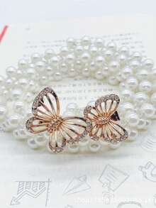 1件女士时尚INS百搭甜美弹力腰链连衣裙珍珠水晶水钻腰带婚礼新娘腰带性感伴娘服各种百搭腰饰 - 彩色 - 查看 9