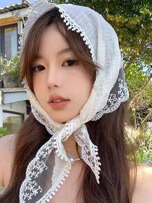 1 件蕾丝边三角围巾，百搭时尚头带，轻质头巾，防晒，适合郊游、远足、购物、海滩、露营等各种场合 - 查看 7