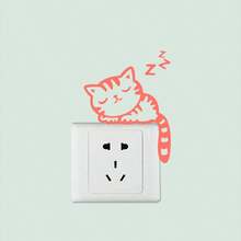 1 件猫咪印花灯开关贴纸，卡通动物印花夜光开关插座墙贴，用于家居装饰，贴纸，墙贴花，乙烯基贴花，用于家居装饰，春季装饰品让您的家焕然一新，拉玛装饰贴纸 - 藍色 - 查看 9