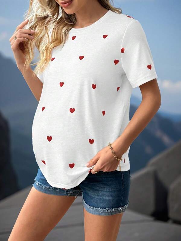 Heart Graphic Print Maternity Sports Activewear Top