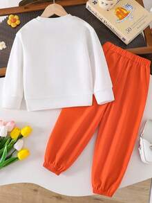 Tween Mädchen-Outfit mit Blumen-bestickter, warmer Rundhals-Kapuzenjacke und gewebter Lange-Hose Set