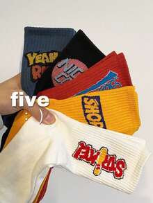 20 Pairs Abstract Art Print Graffiti Crew Socks For Men, Street-Style, Suitable For Daily Wear, Fall Socks - Multicolor - View 5