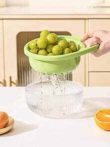塑料水果清洗篮蔬菜清洗滤锅过滤器，厨房水果蔬菜篮，家用带隔层的农产品储存篮 - 彩色 - 查看 3