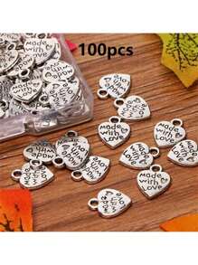 10pcs/20pcs/30pcs/60pcs/80pcs/100pcs Silver Heart & Letter "Made With Love" Pendant Charms For DIY Jewelry Crafting