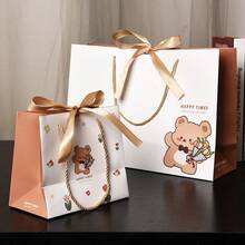 1 pieza Bolsa de regalo con estampado de oso de dibujos animados linda y creativa con cinta, adecuada para el Día de San Valentín, cumpleaños, fiestas, almacenamiento de caramelos y aperitivos - Multicolor - Ver 6
