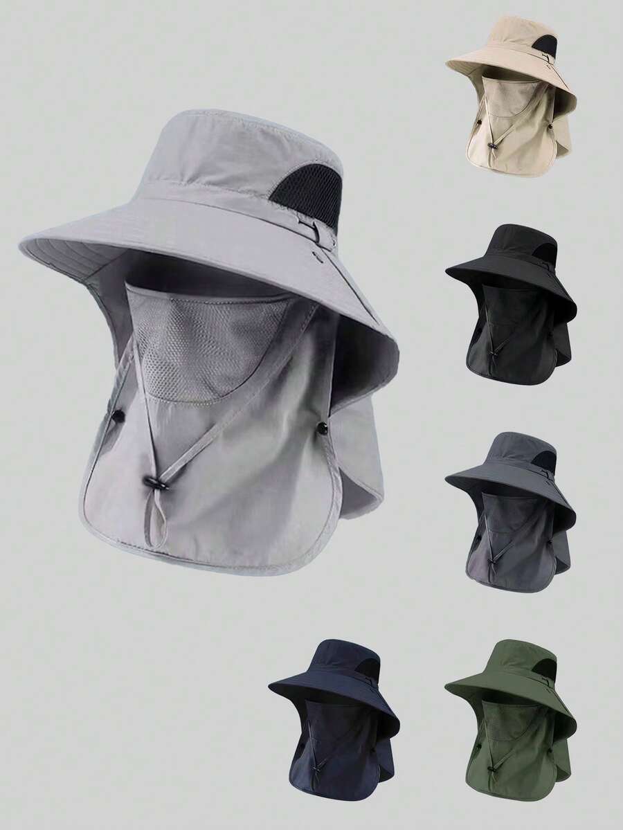 1pc Unisex Solid Color Sun Protection Neck Gaiter, Outdoor Fishing Hiking Wide Brim Sun Hat, Suitable For Daily Outing, Hiking, Camping, Fishing