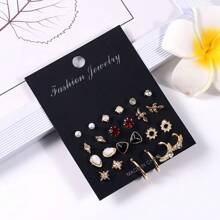 12 Pairs Of Women's Creative Triangular Leaf Geometric Earrings Set