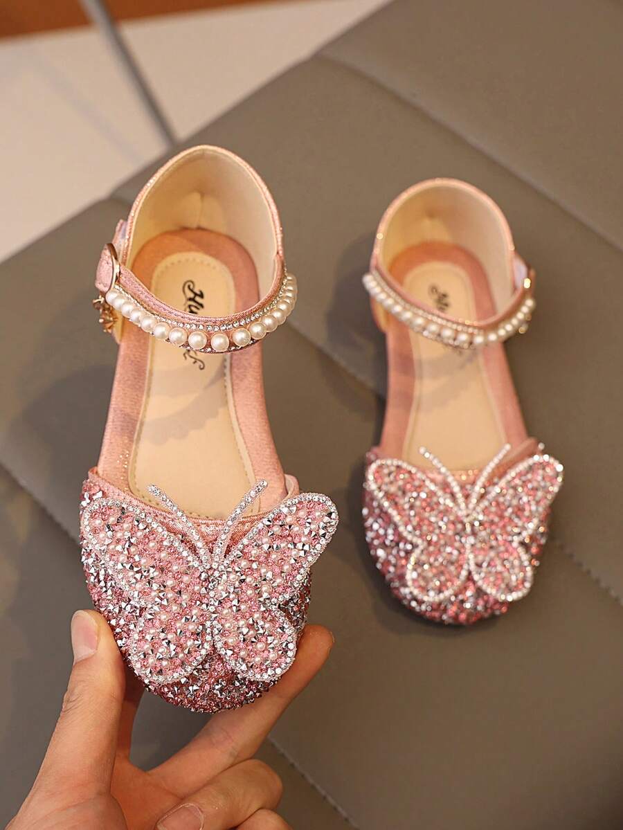 1 Đôi Giày Sandal Đế Bằng Đính Ngọc Trai & Đá Rhinestone Trang Trí Đa Năng Màu Hồng Cho Bé Gái Dễ Thương, Mũi Tròn, Thích Hợp Mặc Hàng Ngày, Khiêu Vũ, Ngoài Trời Vào Mùa Xuân Và Mùa Thu, Giày Công Chúa Mũi Kín Trang Trí Lấp Lánh, Nhỏ Hơn Một Nửa Kích Thước - Hồng - Xem 1