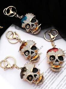 1 件全新水钻镶嵌金属骷髅钥匙扣，3D 嘻哈汽车包吊坠，适合礼物、钥匙扣、小礼物 - 彩色 - 查看 1