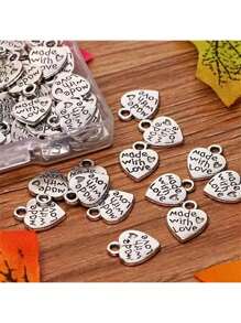 10pcs/20pcs/30pcs/60pcs/80pcs/100pcs Silver Heart & Letter "Made With Love" Pendant Charms For DIY Jewelry Crafting