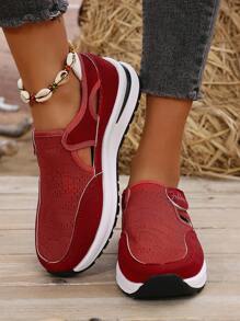 Women's New Round Toe Thick Sole Casual Sneakers, Mesh Fabric Upper For Comfort & Breathability, Hook And Loop Design For Easy On/Off, Non-Slip & Durable Sole, Fashion Versatile, Suitable For Daily Casual, Sports, Running, Hiking, Walking