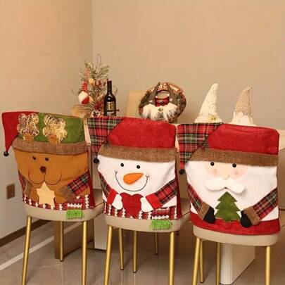 3 piezas Fundas decorativas navideñas para sillas, diseñadas con adorables patrones de muñeco de nieve o renos para realzar perfectamente el ambiente navideño en tu sala de estar, dormitorio o área de comedor