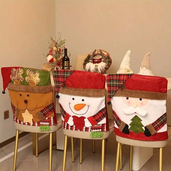 3pcs Christmas Decorative Chair Covers, Designed With Adorable Snowman Or Reindeer Patterns To Perfectly Enhance The Holiday Atmosphere In Your Living Room, Bedroom Or Dining Area