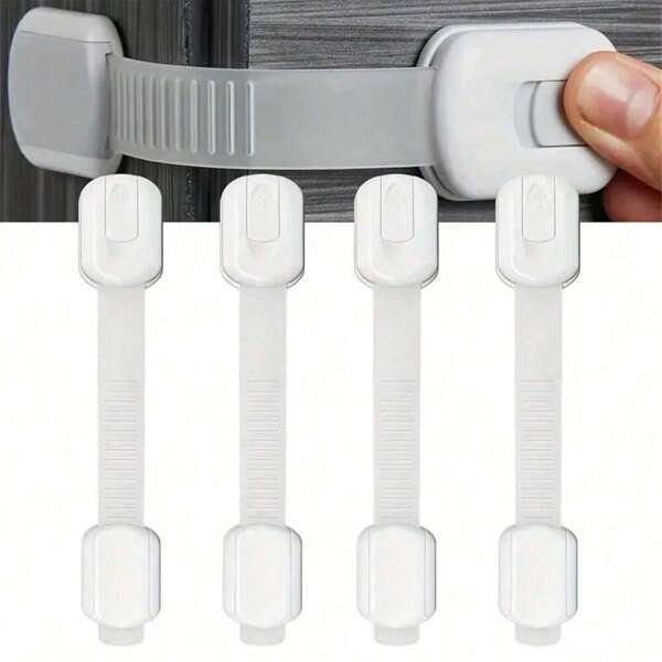 4/6/8pcs Child Safety Belt Lock Baby Lock Multi-Purpose Child With Lock Baby Safety Drawer Lock Adjustable Length Anti Pinch ABS Child With Lock For Cabinet Drawer Toilet Fridge