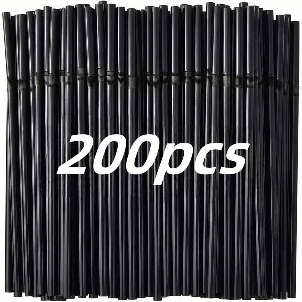 200 Pack Premium Black Plastic Straws, Size 8, 27 Inch (21cm) Thick And Durable For Milk Soda Drinks, Kitchen And Bar Party Supplies