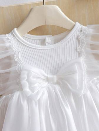 2pcs Newborn Baby Girls Fashionable Princess Mesh Sleeveless Bodysuit And Headband Set, Summer