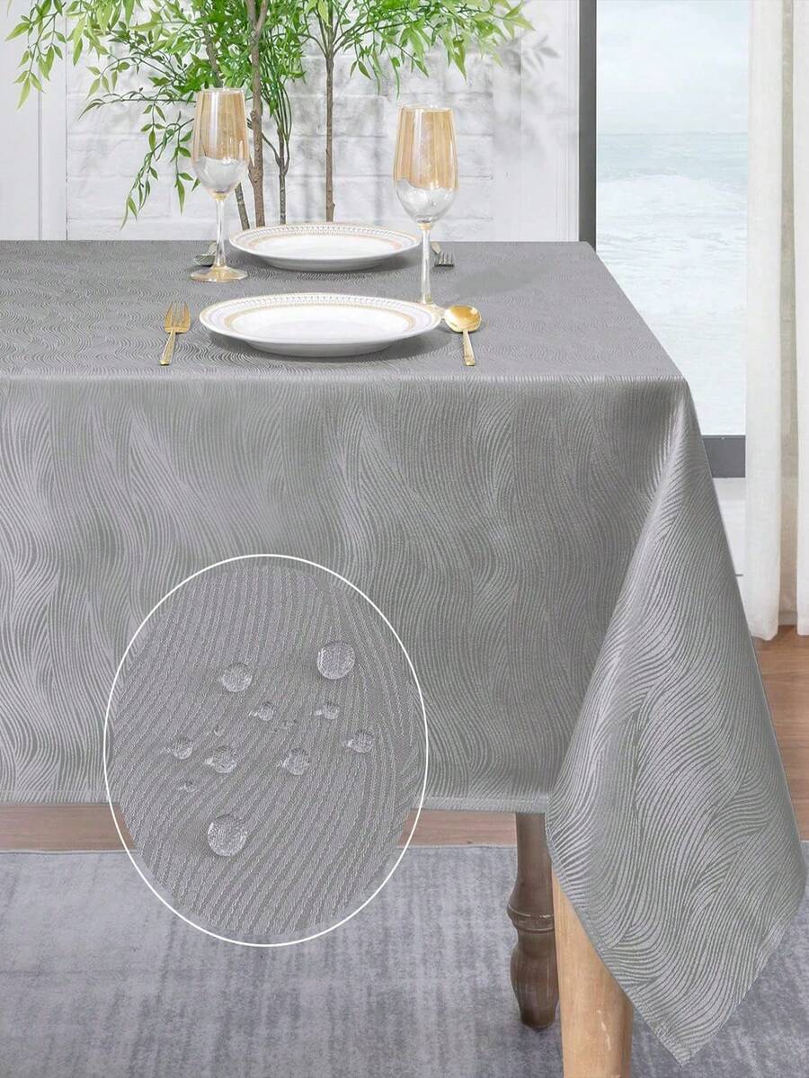 1pc Water-Repellent, Splash-Proof Jacquard Portable Dining/Home Tablecloth, Swirl Pattern, Elegant, Multiple Sizes Square Dining Table Cover - Light Grey - View 1