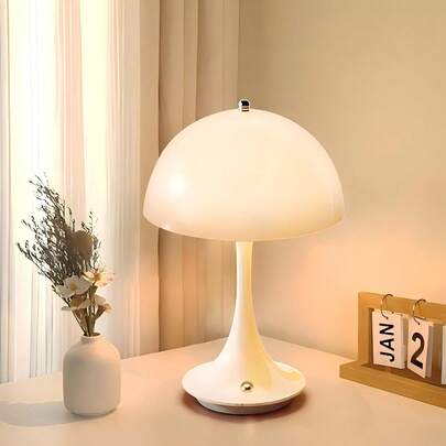 Lámpara de escritorio con forma de hongo inalámbrica con sensor táctil, 3 modos de color regulables, portátil con batería, adecuada para decoración de dormitorio/comedor/exterior/camping