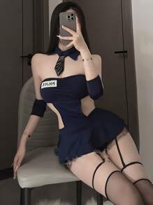 Conjunto de disfraz de oficial sexy, incluye body, adecuado para Halloween, Navidad, San Valentín, juegos de roles de pareja, fiestas, festivales de música