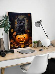 1 幅黑暗城堡趣味鬼魂阅读万圣节南瓜秋季海报帆布画墙艺术画家居装饰适用于客厅卧室浴室办公室和其他家居装饰，无框