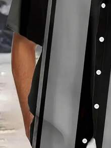 Men's Plus Size Casual Contrast Color Button Front Short Sleeve Shirt, Summer - Black - View 4