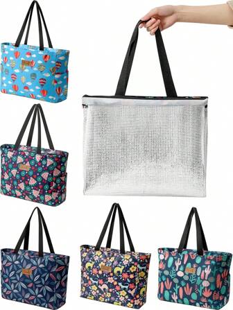 1pc Large Capacity Waterproof Insulated Cooler Bag Ladies Portable Lunch Travel Picnic Box Insulated Bento Box Bag Food Ice Bag, Large Capacity Waterproof Lunch Bag Insulated Bag Ladies Portable Picnic Box Insulated Bento Box Bag Ice Container, Thickened Foldable Shopping Storage Bag Large Capacity Reusable Grocery Bag Supermarket Waterproof Shoulder Bag