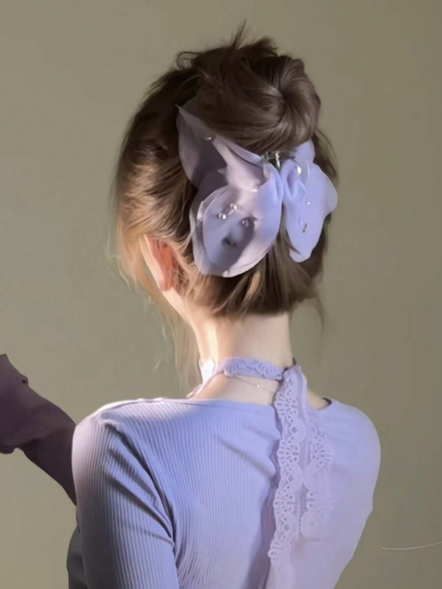 女士优雅蝴蝶网状发夹，简约设计，适合日常使用，居家、学校、海滩、办公室、派对、节日、生日、返校、新年、情人节、母亲节、婚礼、节日、毕业发饰动物发夹，学校用品，大学，紫色配饰秋季配饰秋冬度假装女士 - 紫色 - 查看 1