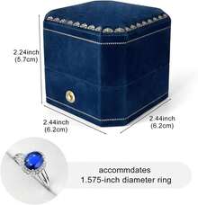 Velvet Ring Box,Navy Blue Deep Blue Ring Box For Proposal Engagement Wedding Day,Sturdy Single Ring Case,Vintage Jewelry Storage Gift Box - Hồ xanh - Xem 10