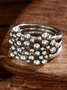 1pc Boho Style Vintage Silver Tone Multi-Layer Statement Ring, Everyday Wear For Women