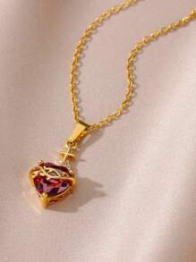 1 pieza Elegante collar con colgante en forma de corazón, cruz y circonita de moda, regalo de joyería perfecto para mujeres, apto para uso diario