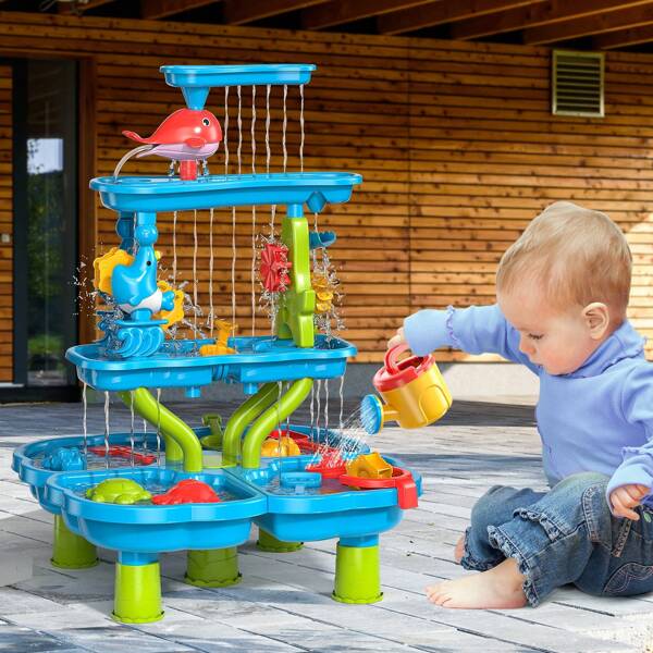 TEMI 4-stufiger Sandwassertisch Sand Wasser Spielzeug für Outdoor Hinterhof