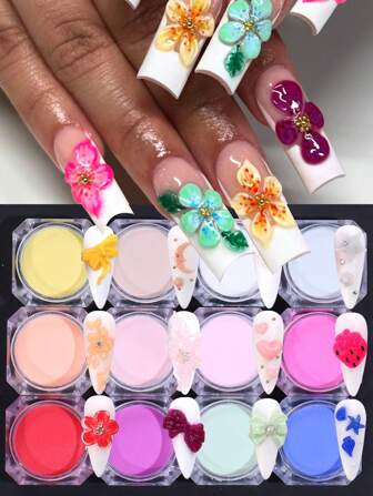 纯色系列美甲粉12件装3合1雕刻粉延长浸粉浸粉套装用于美甲设计装饰配件女士美甲沙龙用品