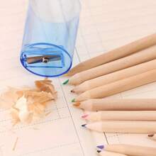 2 Sets Of 24pcs Mini Wooden Pencils With Built-In Sharpener, Random Sharpener Color, Drawing Pencil Set, School Stationery Supplies, PVC Material, No Battery Required