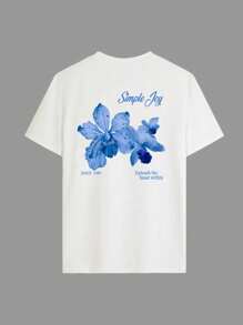1 pièce T-shirt à grand imprimé floral pour fille - lavable en machine, t-shirt à motif floral, convient pour les voyages et les vacances des enfants, été