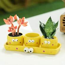 4pcs - Cartoon Cheese Thumb Flower Pot Outdoor Statues, Succulent Mini Creative Planter, Cute Cheese Shape Planter 3pcs Set + 1pc Tray