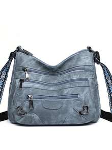 女士多口袋可调节肩带休闲单肩包