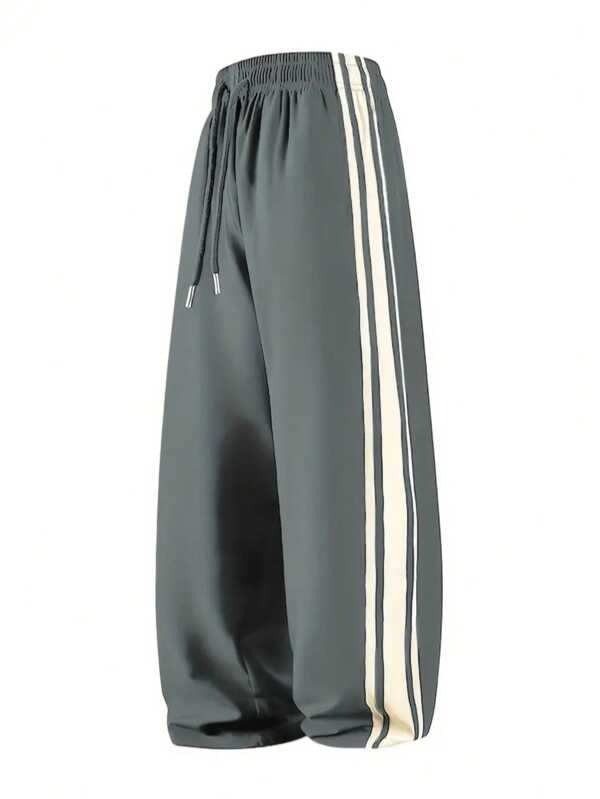 Men Loose Casual Drawstring Waist Sports Pants, Suitable For Spring/Summer Beach Vacation, Daily Commute, Sports Training, Outdoor Hiking, Fitness, Jogging, Relaxed Straight Leg Trousers, Fashionable Street Style
